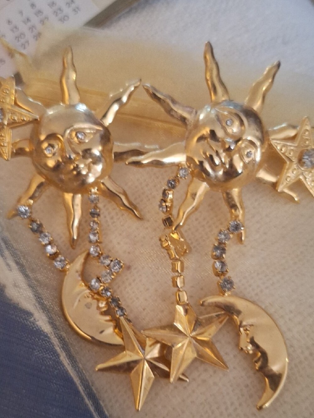 Gold Sun and Star Dangle Earrings - Gold 3" Large Dangle